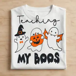 teaching my boo halloween design with three cute ghosts for teachers teaching my boo halloween svg design printed on a plain product mockup