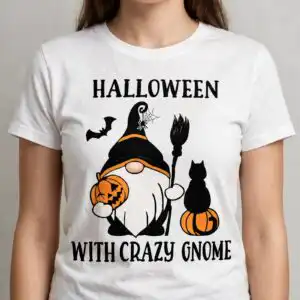 halloween crazy gnome halloween svg design printed on a plain product mockup