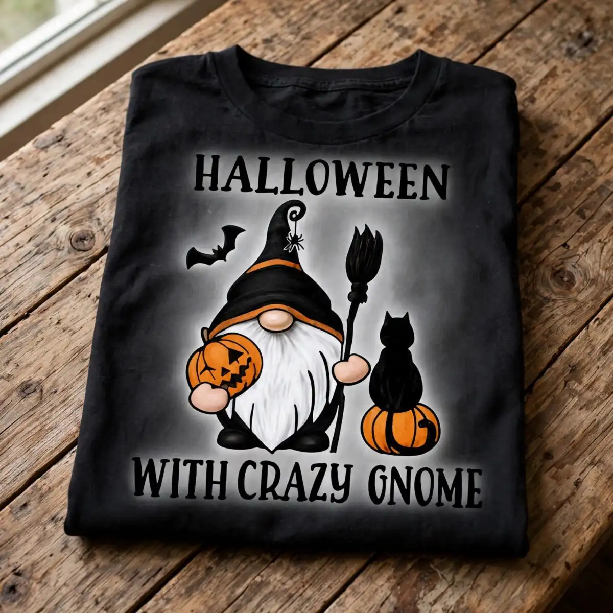 halloween crazy gnome halloween svg design printed on a plain product mockup