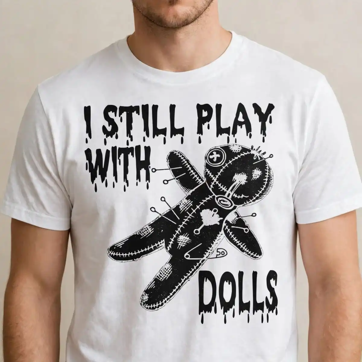 i still play with dolls halloween rag voodoo doll design for spooky shirts still play dolls halloween svg design printed on a plain product mockup