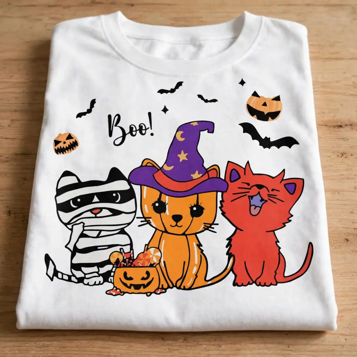 mummy witch evil cats svg design printed on a plain product mockup