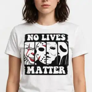 no lives matter horror text with four masked faces cut design no lives matter horror svg design printed on a plain product mockup