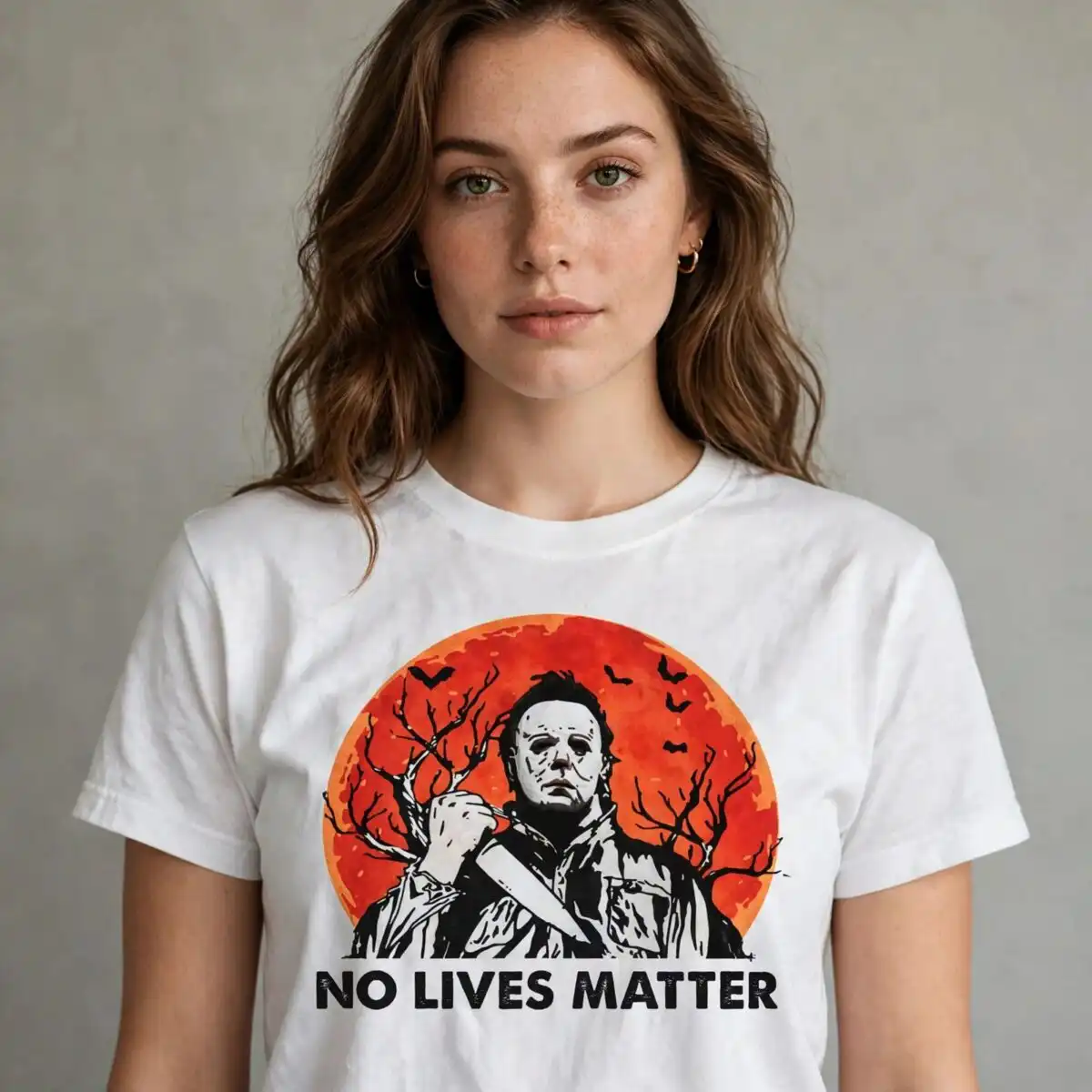 no lives matter halloween masked moon design with knife no lives matter svg design printed on a plain product mockup