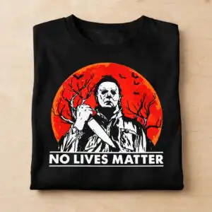 no lives matter halloween masked moon design with knife no lives matter svg design printed on a plain product mockup