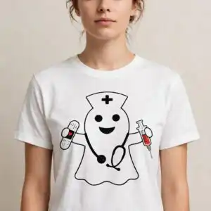 ghost nurse svg design printed on a plain product mockup