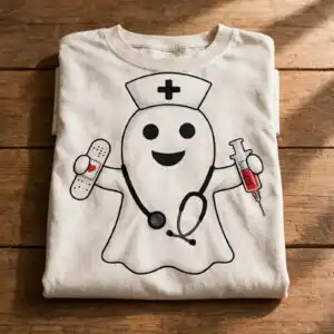 ghost nurse svg design printed on a plain product mockup