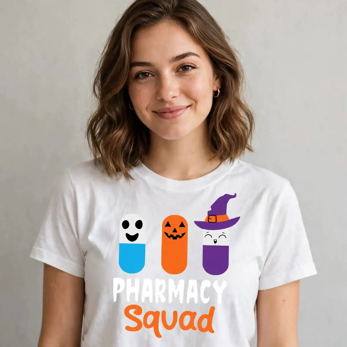 pharmacy squad halloween pills png design printed on a plain product mockup
