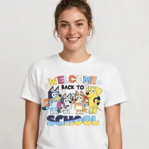 bluey back to school png design printed on a plain product mockup