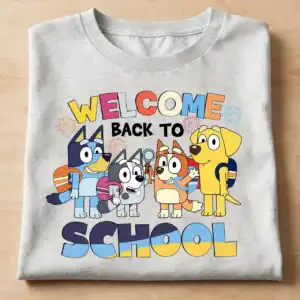 bluey back to school png design printed on a plain product mockup