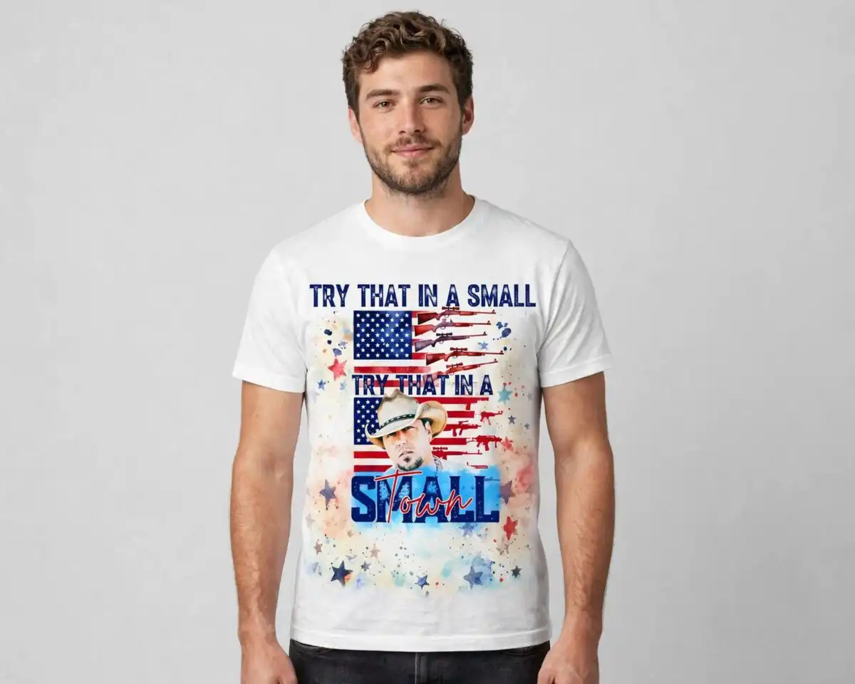 jason aldean try small sublimation design printed on a plain product mockup