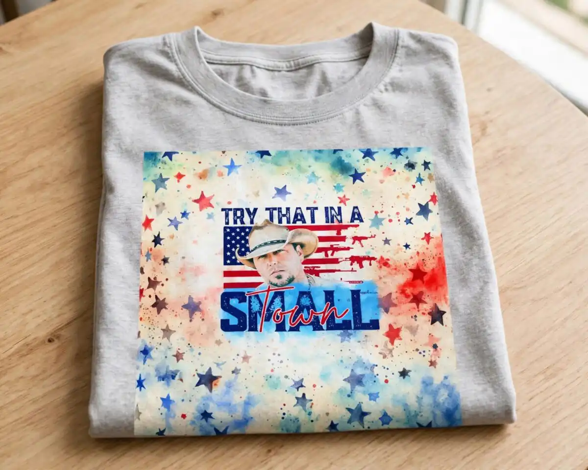 jason aldean try small sublimation design printed on a plain product mockup