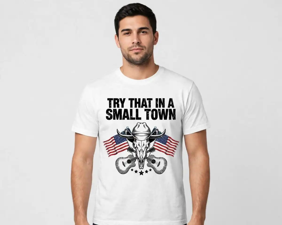 concert try small town country png design printed on a plain product mockup