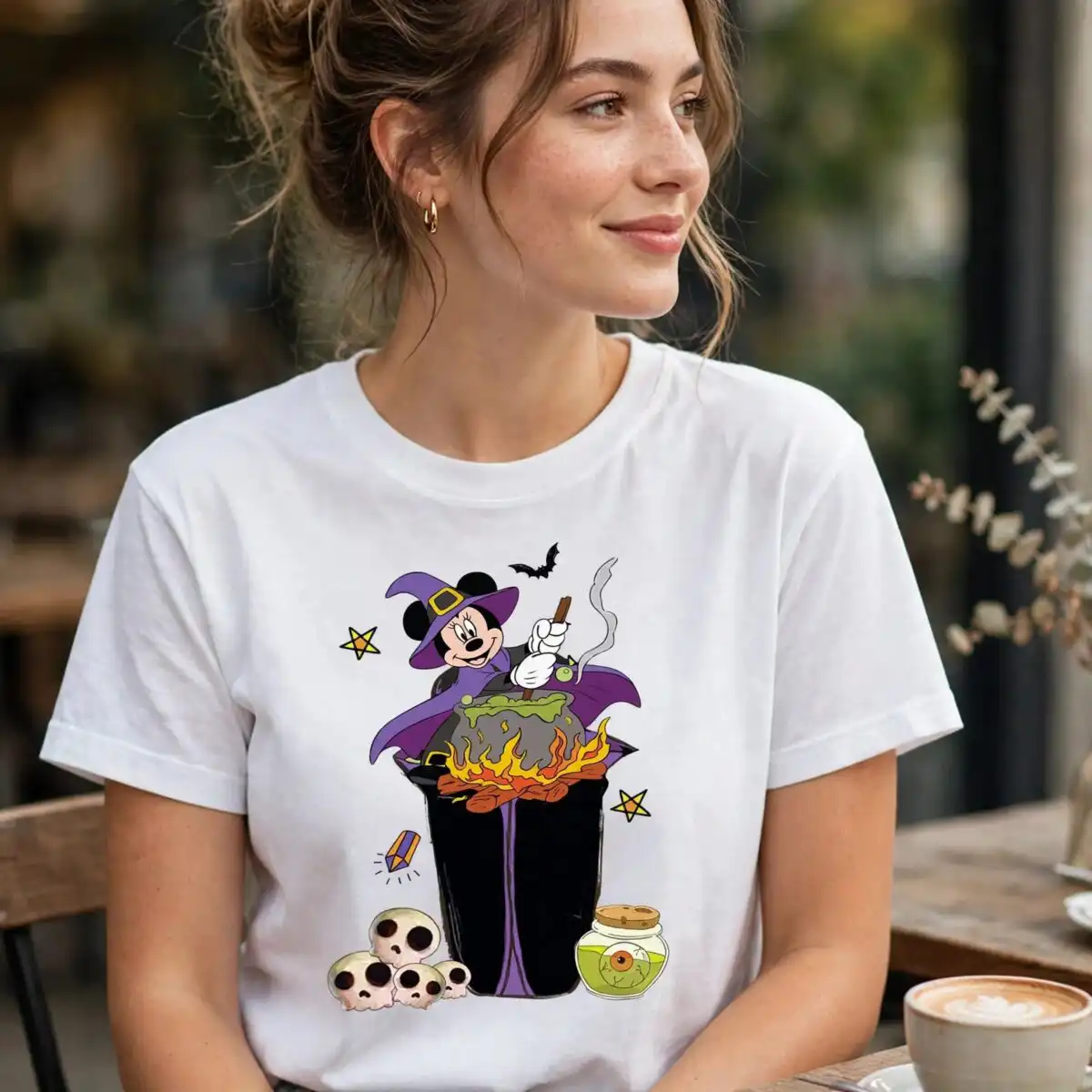 mickey friends coffee halloween png design printed on a plain product mockup