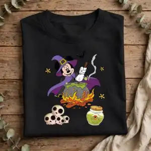 mickey friends coffee halloween png design printed on a plain product mockup