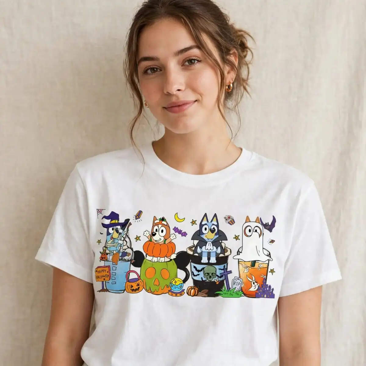 halloween dogs png design printed on a plain product mockup