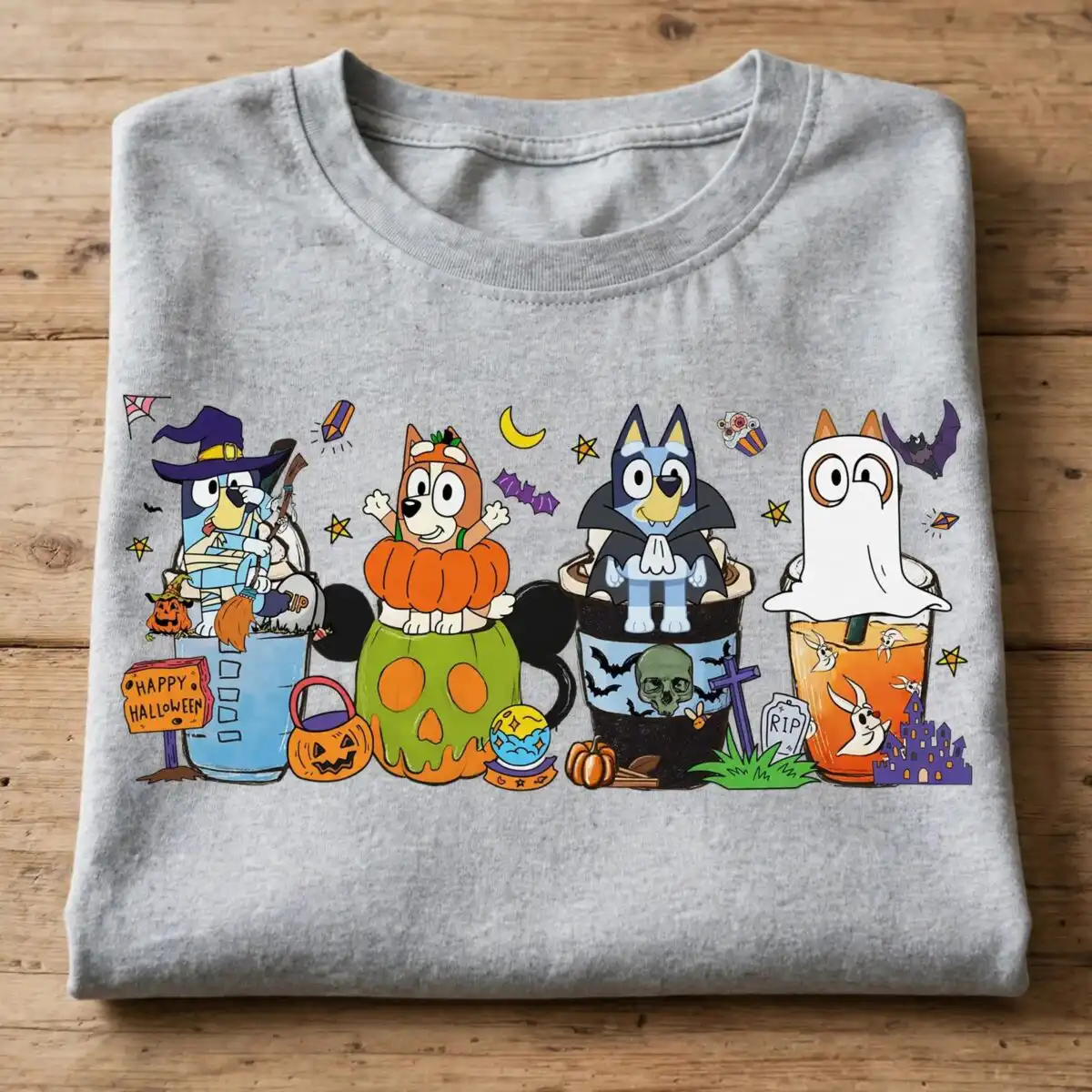 halloween dogs png design printed on a plain product mockup