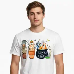 bluey coffee halloween pups in cups design for shirts tumblers and mugs bluey coffee halloween halloween png design printed on a plain product mockup