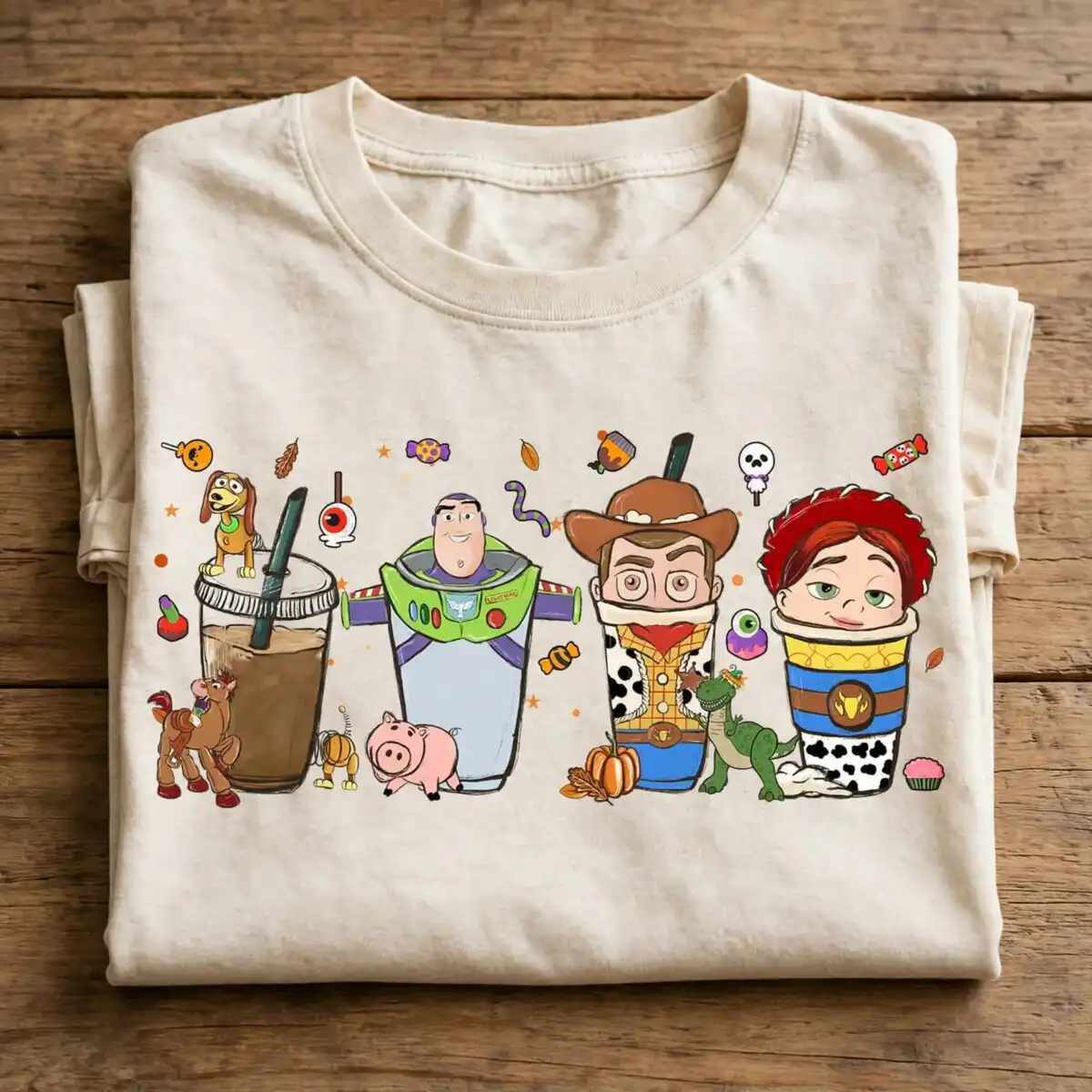 toy story halloween png design printed on a plain product mockup