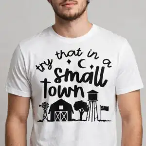 rural quote farm silhouette svg design printed on a plain product mockup