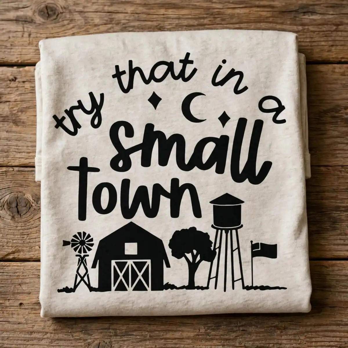 rural quote farm silhouette svg design printed on a plain product mockup