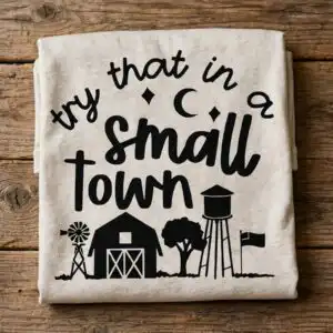 rural quote farm silhouette svg design printed on a plain product mockup