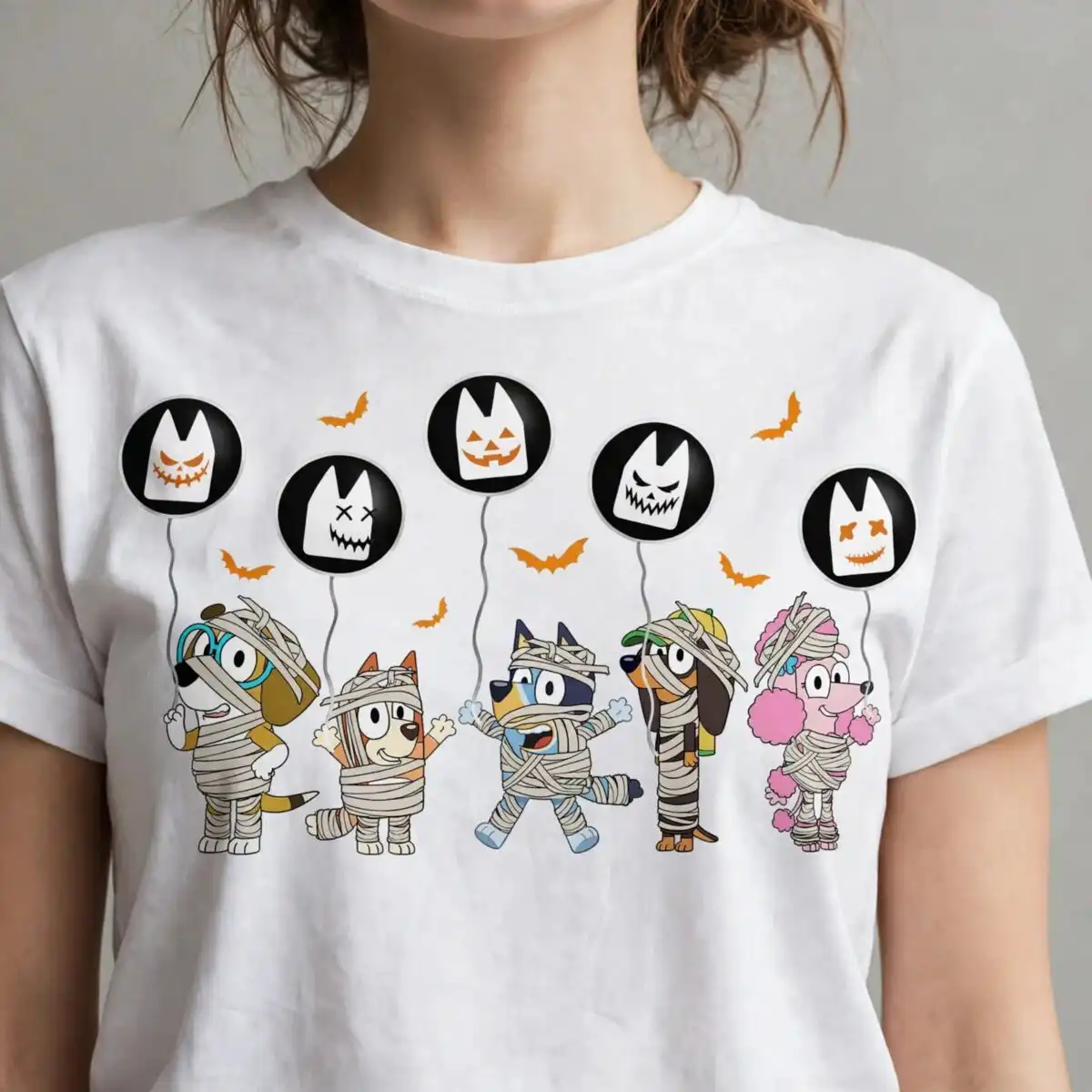 bluey friends mummy pups halloween ghost balloons cut file set bluey friends svg design printed on a plain product mockup