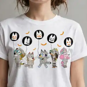 bluey friends mummy pups halloween ghost balloons cut file set bluey friends svg design printed on a plain product mockup