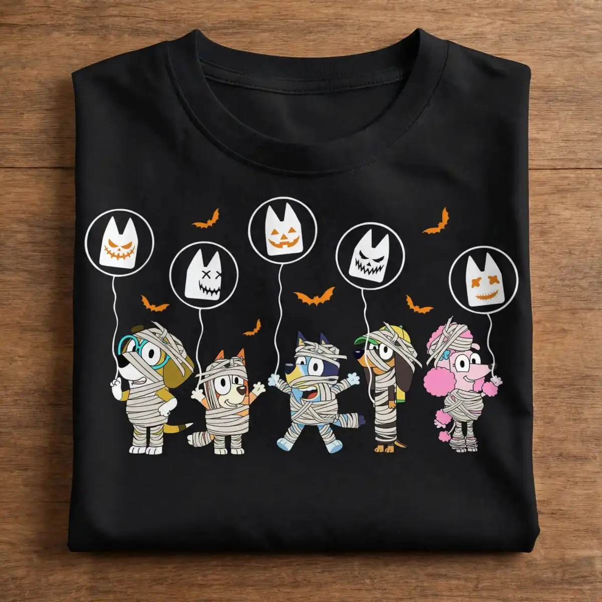 bluey friends mummy pups halloween ghost balloons cut file set bluey friends svg design printed on a plain product mockup