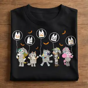 bluey friends mummy pups halloween ghost balloons cut file set bluey friends svg design printed on a plain product mockup