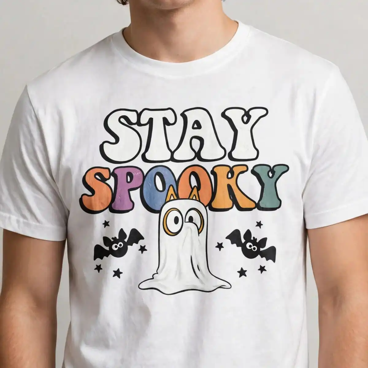 halloween retro spooky text cartoon svg design printed on a plain product mockup