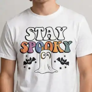 halloween retro spooky text cartoon svg design printed on a plain product mockup
