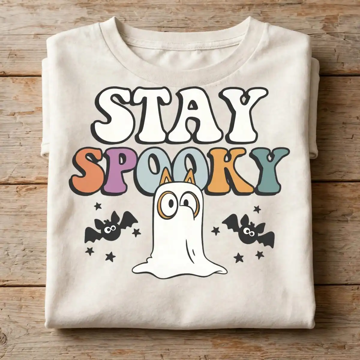halloween retro spooky text cartoon svg design printed on a plain product mockup