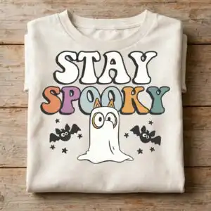 halloween retro spooky text cartoon svg design printed on a plain product mockup