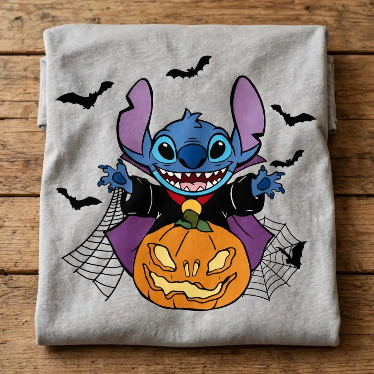 cute stitch devil pumpkin halloween design with vampire cape for shirts stitch devil pumpkin halloween svg design printed on a plain product mockup