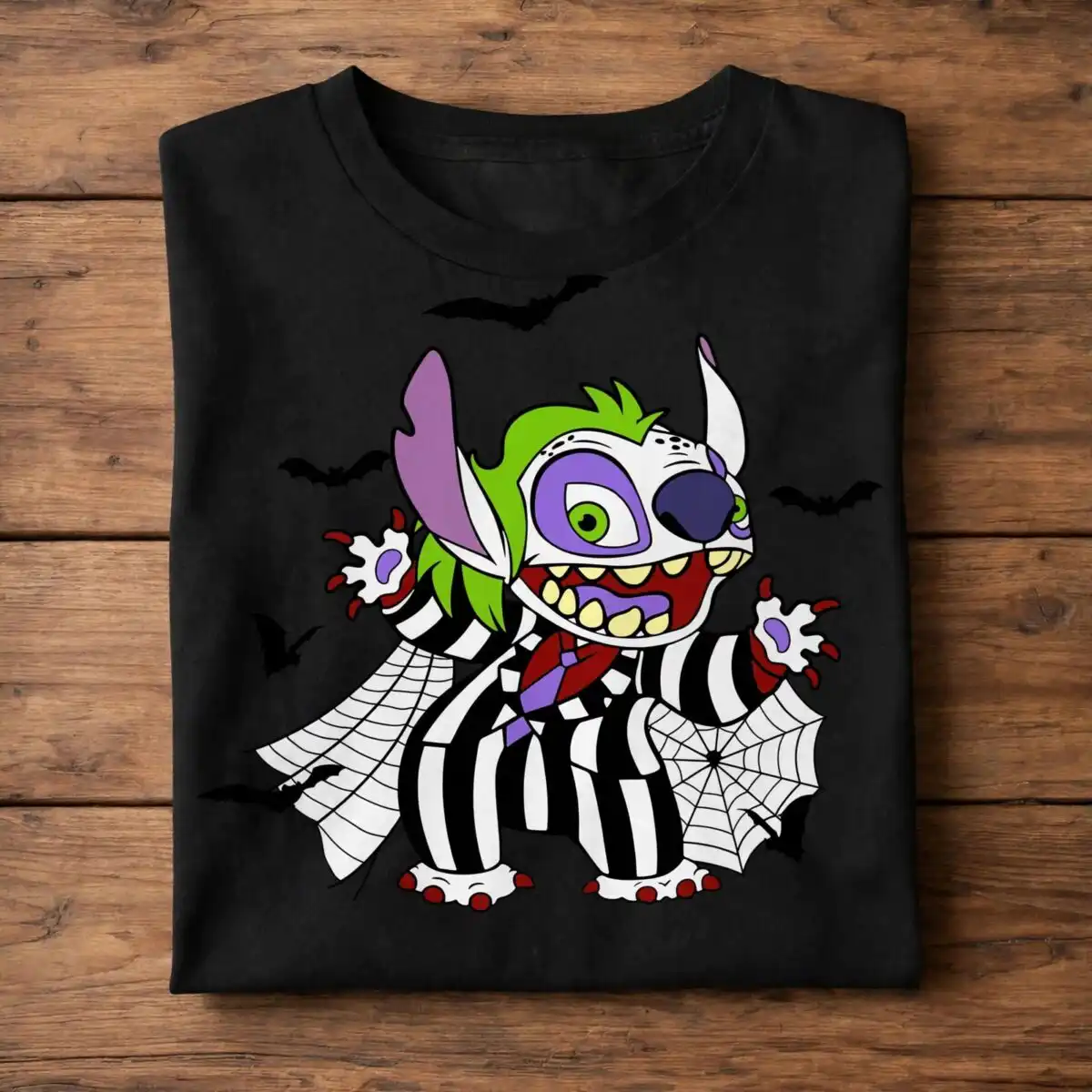 halloween bat clipart black and white design printed on a plain product mockup