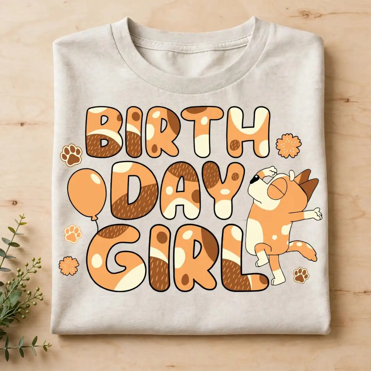 bluey and bingo birthday clipart design printed on a plain product mockup