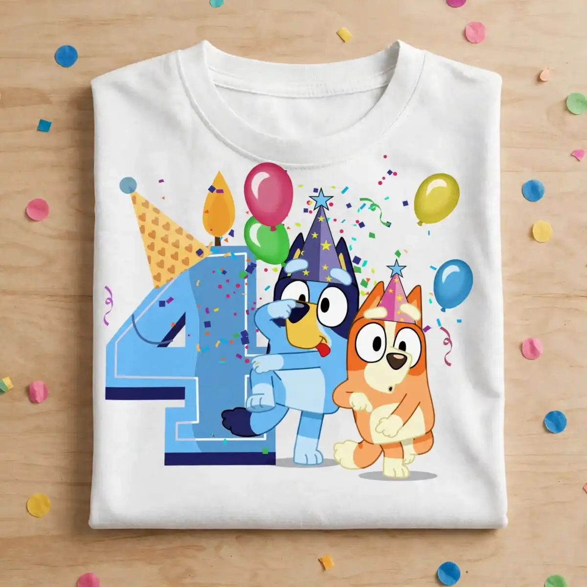 4th birthday boy design with two cartoon puppies and balloons 4th birthday svg design printed on a plain product mockup