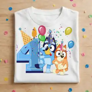 4th birthday boy design with two cartoon puppies and balloons 4th birthday svg design printed on a plain product mockup