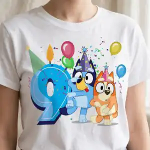 bluey birthday boy 9th birthday pups celebration clipart cut file set bluey birthday boy svg design printed on a plain product mockup