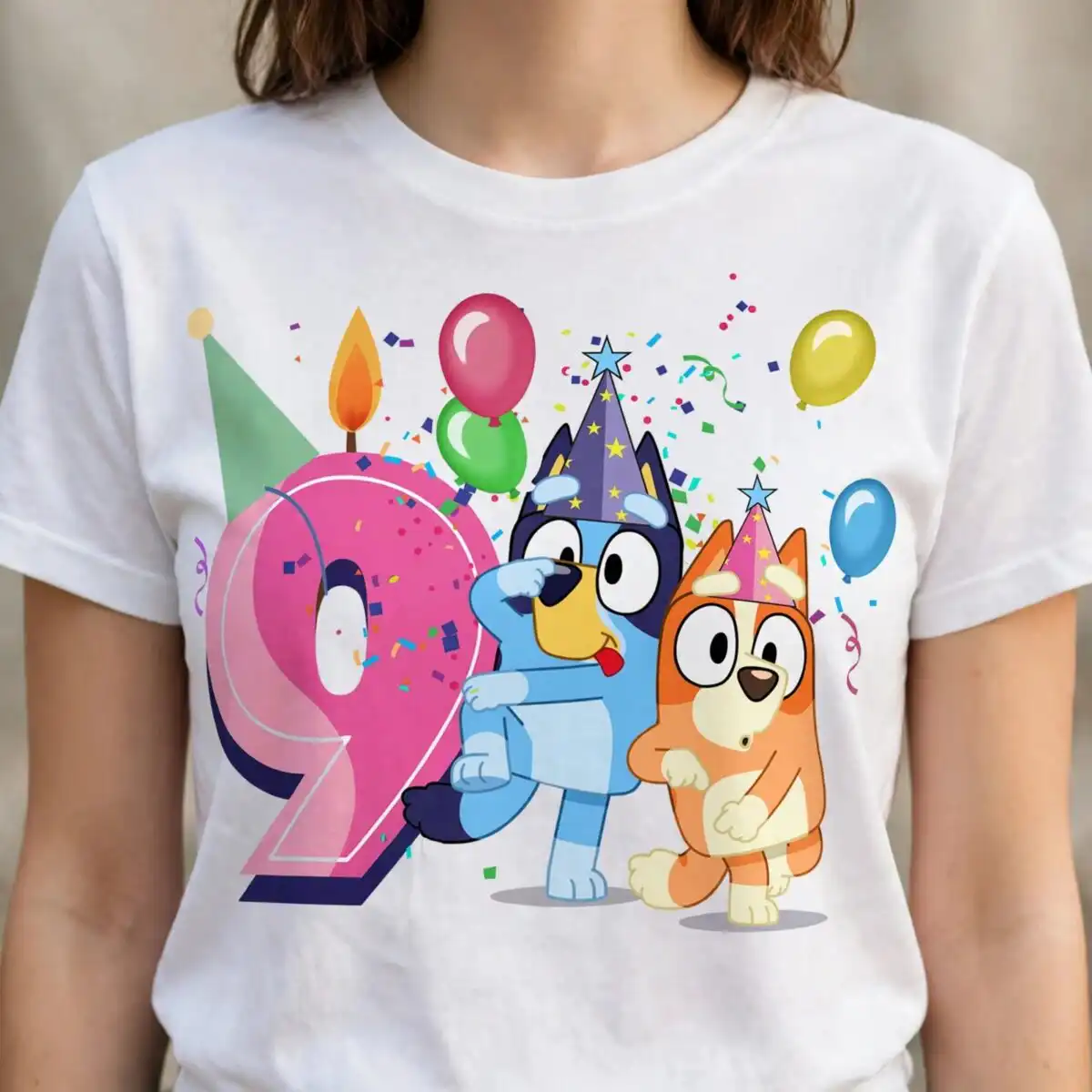 bluey birthday shirt design design printed on a plain product mockup