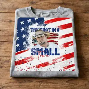 try that in a small town distressed american flag cowboy portrait tumbler wrap png distressed american flag png design printed on a plain product mockup