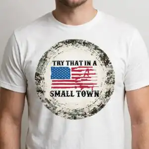 try that in a small town american flag rifle camo tumbler wrap american flag png file design printed on a plain product mockup