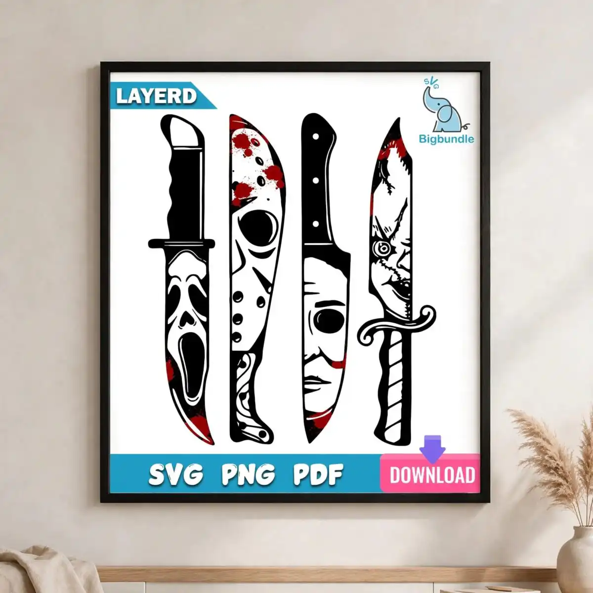 horror moives knives halloween svg design printed on a plain product mockup