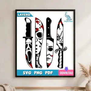 horror moives knives halloween svg design printed on a plain product mockup