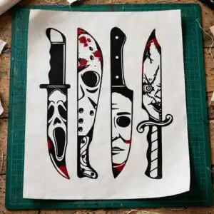 horror moives knives halloween svg design printed on a plain product mockup