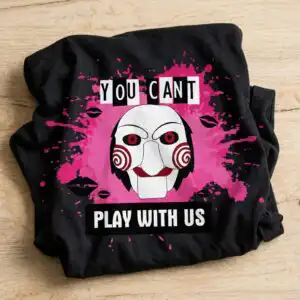 you can't play with us black and white puppet mask halloween design black and white mask png design printed on a plain product mockup