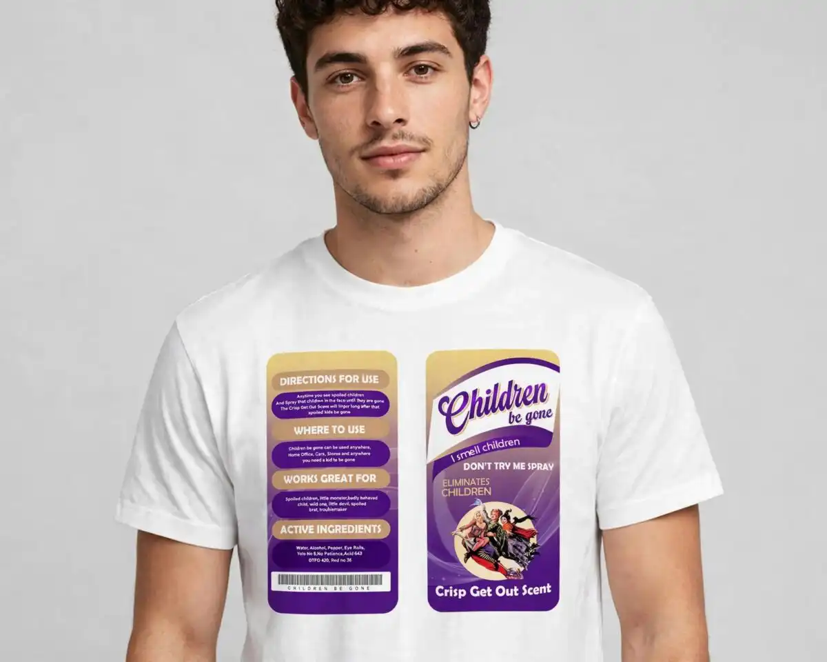 halloween parody spray bottle label png design printed on a plain product mockup