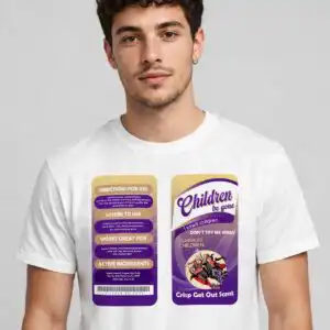 halloween parody spray bottle label png design printed on a plain product mockup