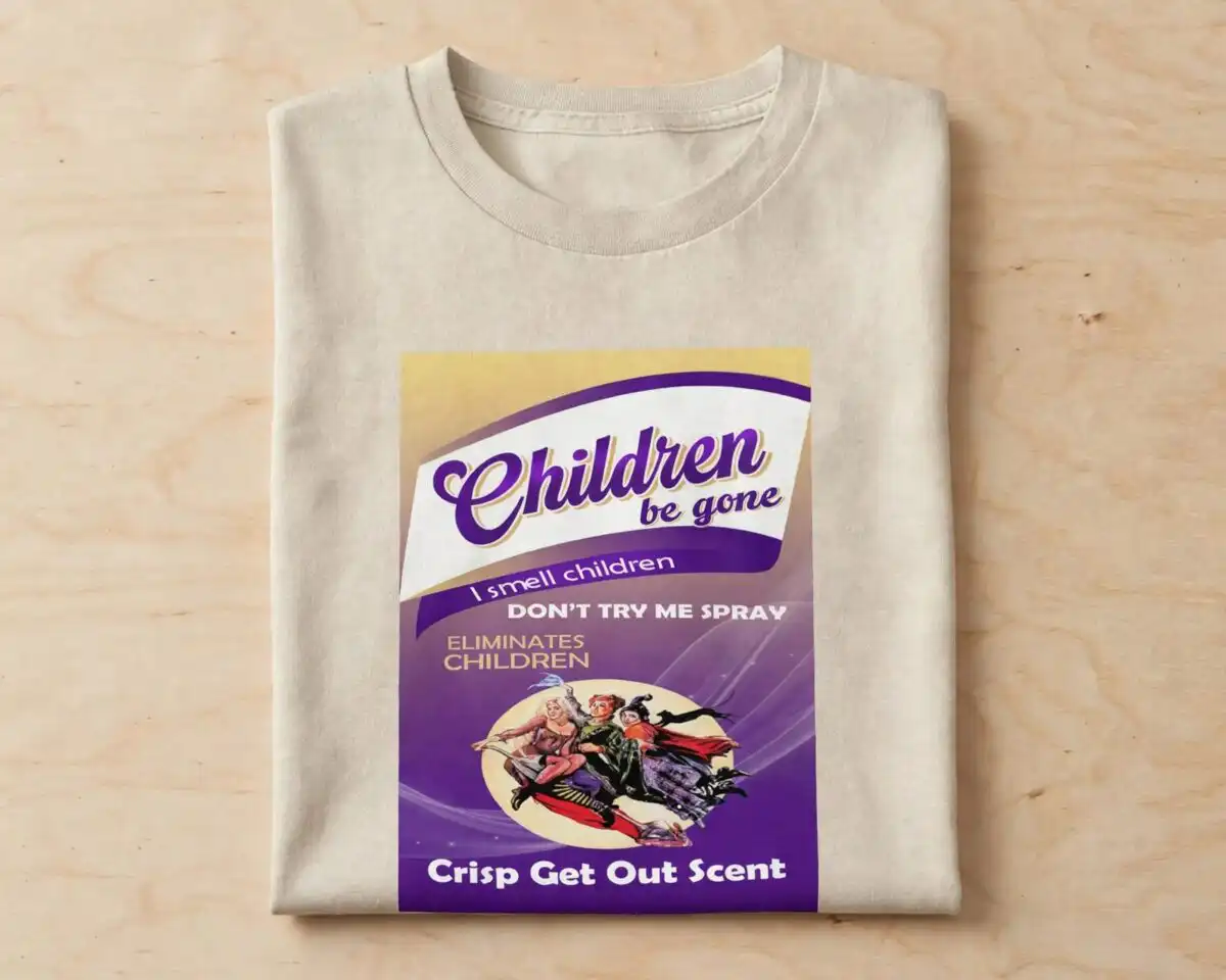 halloween parody spray bottle label png design printed on a plain product mockup