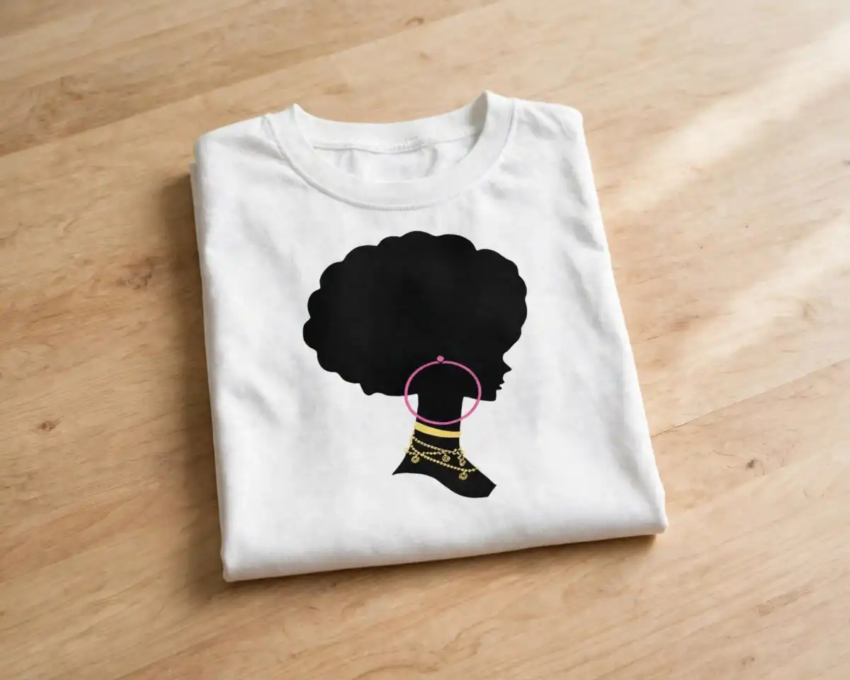 black barbie svg design printed on a plain product mockup